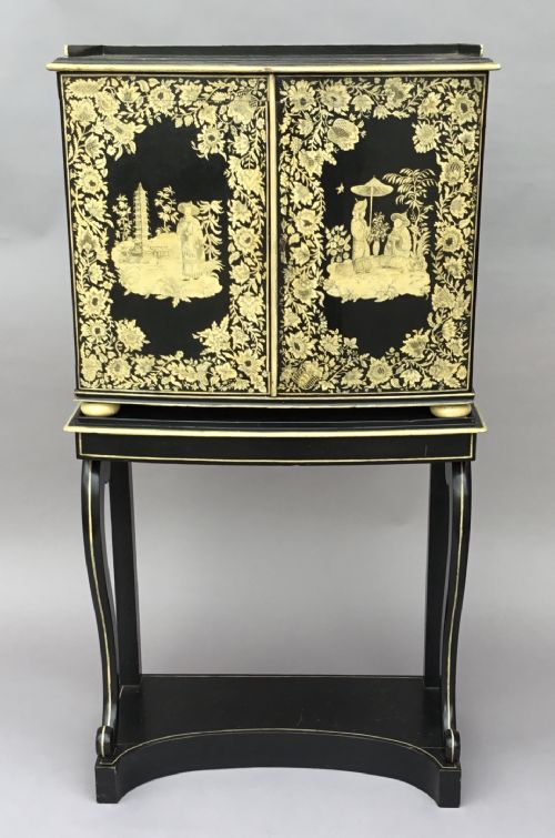 REGENCY CHINOISERIE PENWORK COLLECTORS CABINET ON STAND - ADDITIONAL PHOTO 14