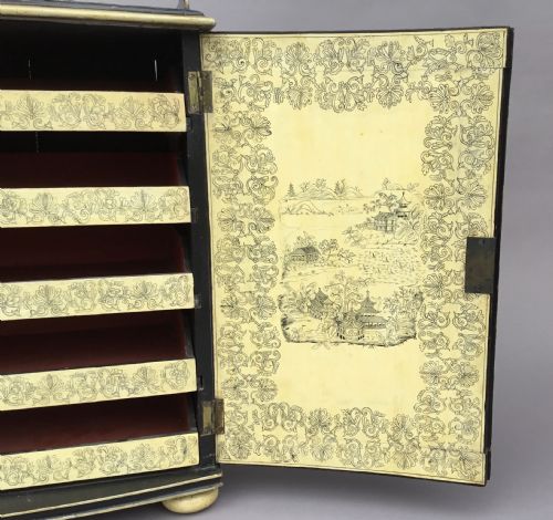 REGENCY CHINOISERIE PENWORK COLLECTORS CABINET ON STAND - ADDITIONAL PHOTO 18