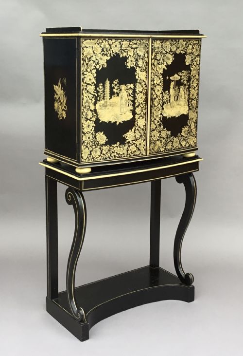 REGENCY CHINOISERIE PENWORK COLLECTORS CABINET ON STAND - ADDITIONAL PHOTO 23