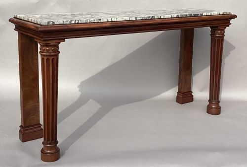 George IV Mahogany Marble Top Console Side Table; of Unusual Neo-classical Form