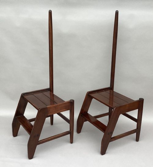 EARLY C20TH PAIR OF MAHOGANY LIBRARY STEPS OF UNUSUAL FORM PROVENANCE 'LONDON LIBRARY' - ADDITIONAL PHOTO 4