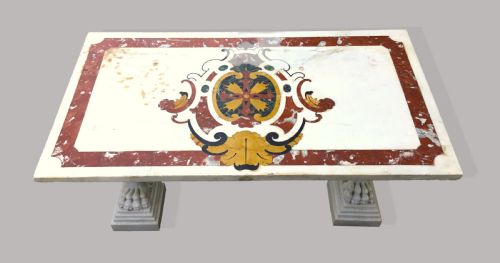 C18TH LARGE ITALIAN MARBLE LOW CENTRE TABLE WITH INLAID SPECIMEN MARBLE - ADDITIONAL PHOTO 1