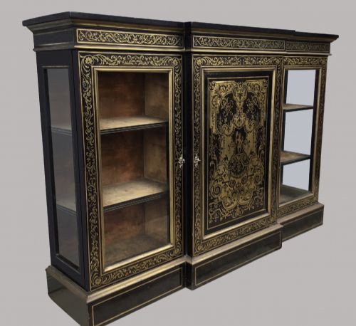 C19TH ENGLISH EBONY AND BOULLE BREAKFRONT SIDE CABINET - ADDITIONAL PHOTO 1