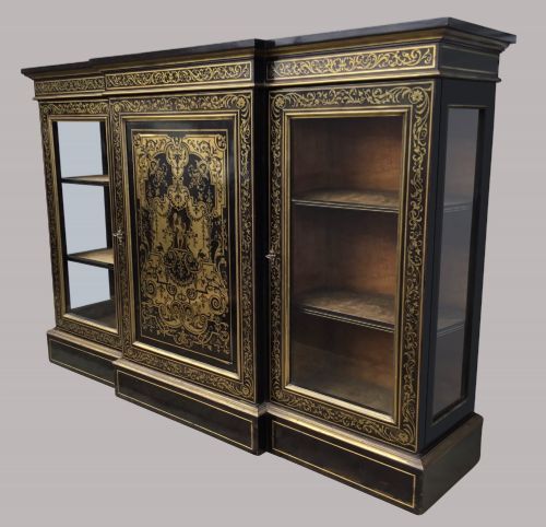 C19TH ENGLISH EBONY AND BOULLE BREAKFRONT SIDE CABINET - ADDITIONAL PHOTO 3