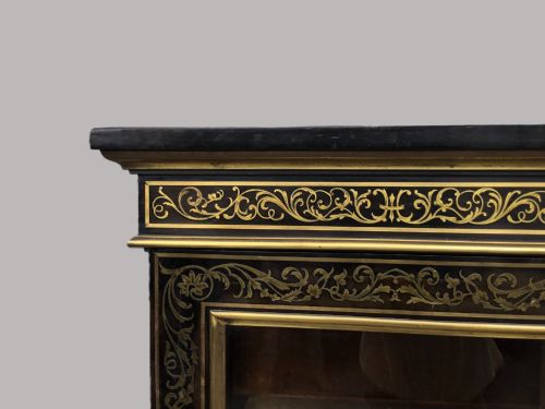 C19TH ENGLISH EBONY AND BOULLE BREAKFRONT SIDE CABINET - ADDITIONAL PHOTO 4