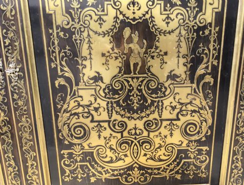 C19TH ENGLISH EBONY AND BOULLE BREAKFRONT SIDE CABINET - ADDITIONAL PHOTO 6