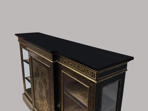 C19TH ENGLISH EBONY AND BOULLE BREAKFRONT SIDE CABINET - ADDITIONAL PHOTO 8