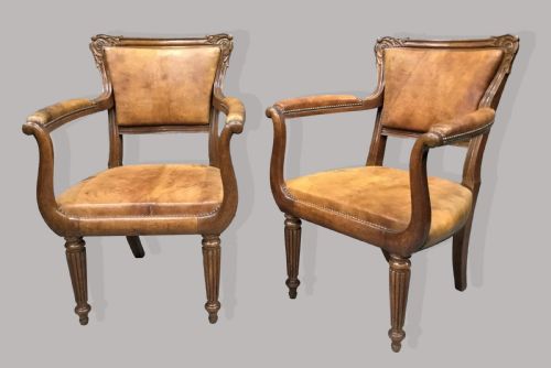 REGENCY PAIR OF OAK AND LEATHER LIBRARY CHAIRS - ADDITIONAL PHOTO 1