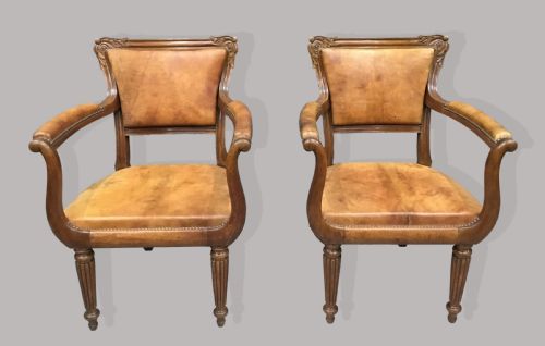 REGENCY PAIR OF OAK AND LEATHER LIBRARY CHAIRS - ADDITIONAL PHOTO 4