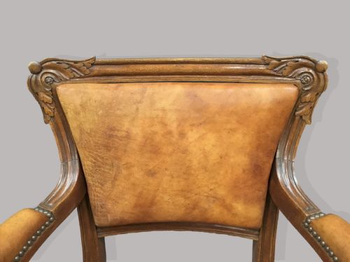 REGENCY PAIR OF OAK AND LEATHER LIBRARY CHAIRS - ADDITIONAL PHOTO 6