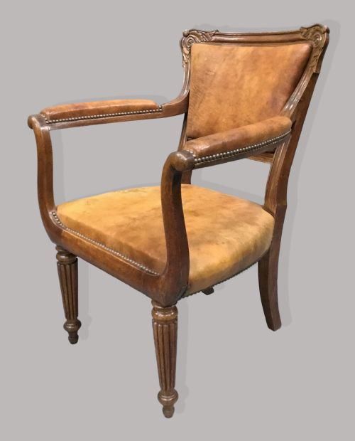 REGENCY PAIR OF OAK AND LEATHER LIBRARY CHAIRS - ADDITIONAL PHOTO 9