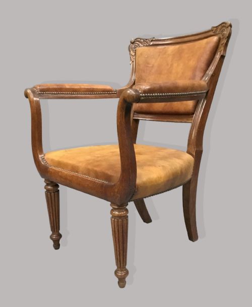 REGENCY PAIR OF OAK AND LEATHER LIBRARY CHAIRS - ADDITIONAL PHOTO 10