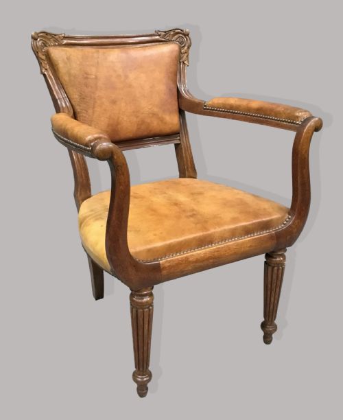 REGENCY PAIR OF OAK AND LEATHER LIBRARY CHAIRS - ADDITIONAL PHOTO 11