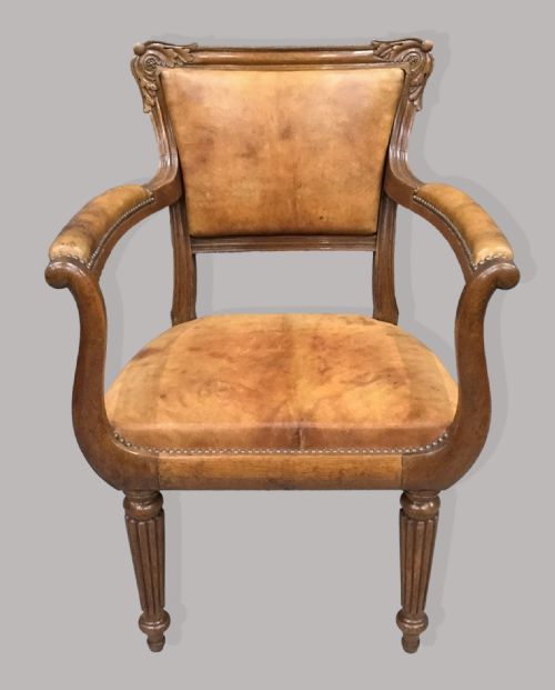 REGENCY PAIR OF OAK AND LEATHER LIBRARY CHAIRS - ADDITIONAL PHOTO 12
