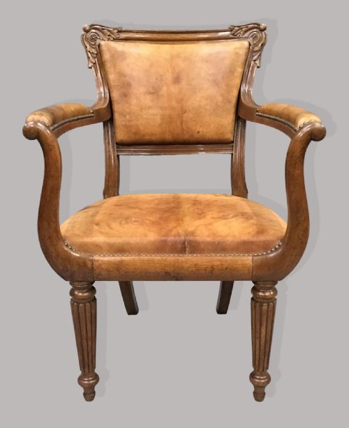 REGENCY PAIR OF OAK AND LEATHER LIBRARY CHAIRS - ADDITIONAL PHOTO 13