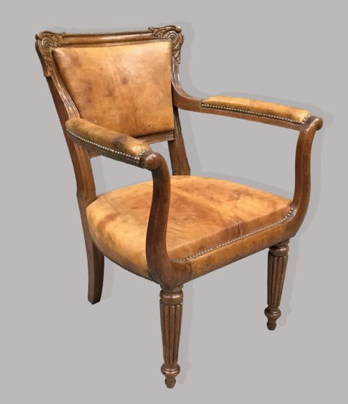 REGENCY PAIR OF OAK AND LEATHER LIBRARY CHAIRS - ADDITIONAL PHOTO 14
