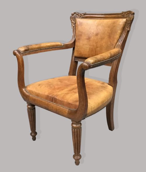 REGENCY PAIR OF OAK AND LEATHER LIBRARY CHAIRS - ADDITIONAL PHOTO 15