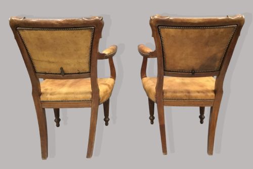 REGENCY PAIR OF OAK AND LEATHER LIBRARY CHAIRS - ADDITIONAL PHOTO 19