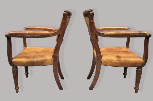 REGENCY PAIR OF OAK AND LEATHER LIBRARY CHAIRS - ADDITIONAL PHOTO 20