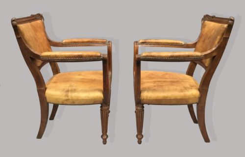 REGENCY PAIR OF OAK AND LEATHER LIBRARY CHAIRS - ADDITIONAL PHOTO 21