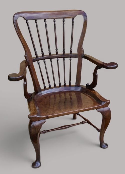 GEORGE II MAHOGANY WINDSOR TYPE ARMCHAIR