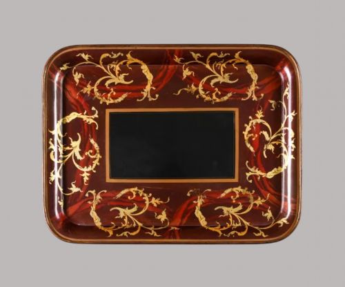 REGENCY PAPIERMCH TRAY RETAINING ITS UNUSUAL ORIGINAL DECORATION
