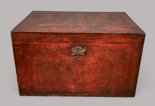C19TH INDIAN RED LACQUERED TRUNK CHEST ON STAND - ADDITIONAL PHOTO 9
