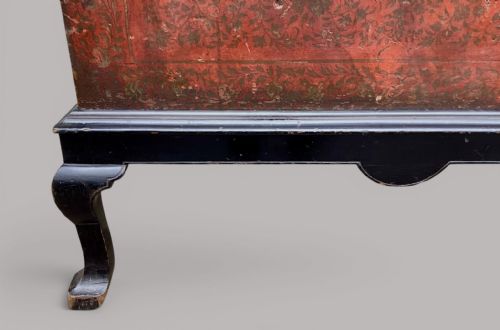 C19TH INDIAN RED LACQUERED TRUNK CHEST ON STAND - ADDITIONAL PHOTO 18