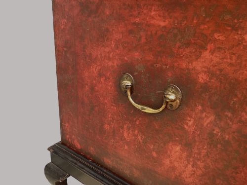 C19TH INDIAN RED LACQUERED TRUNK CHEST ON STAND - ADDITIONAL PHOTO 23