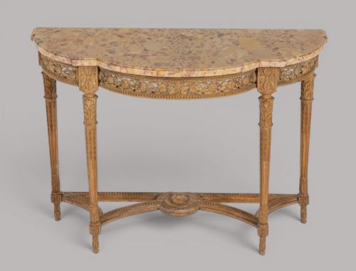 C18TH LOUIS XVI WALNUT MARBLE TOP CONSOLE TABLE