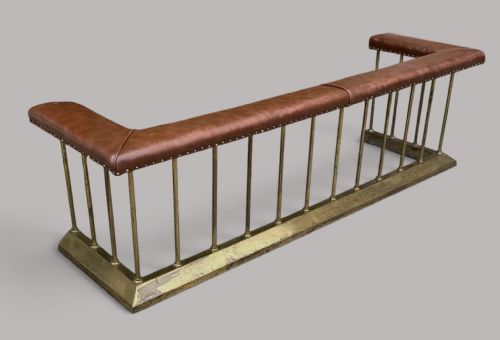 C19th Substantial Brass Club Fender; in Mature Tan Leather