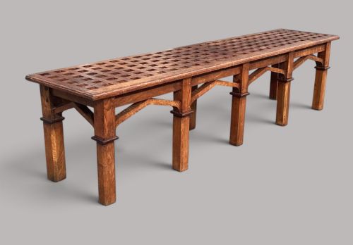 C19th Large Oak Hall Bench / Hall Seat in the Arts & Crafts Manner