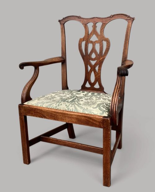George III Mahogany Open Armchair / Elbow Chair