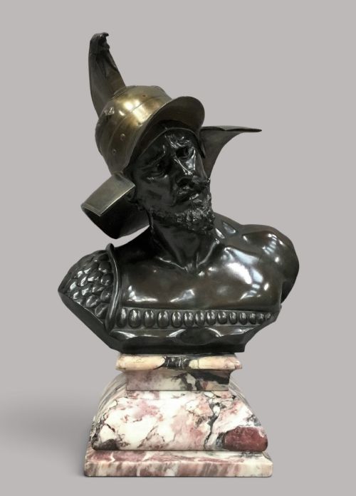 Large C19th Bronze Bust of Roman Gladiator - Richard Aurili Italian Sculptor 1834-1914