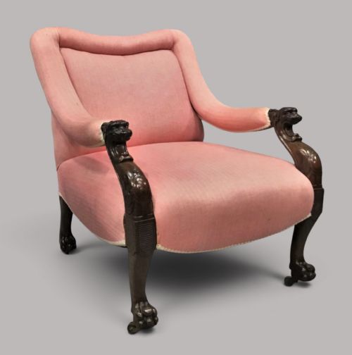 Regency Mahogany Open Arm Library Chair; in the Manner of George Smith