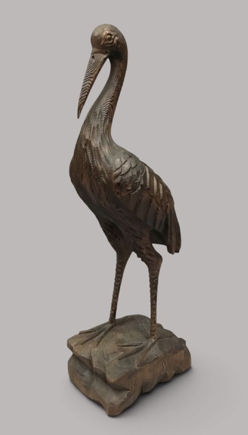 C19th Carved Pine Heron