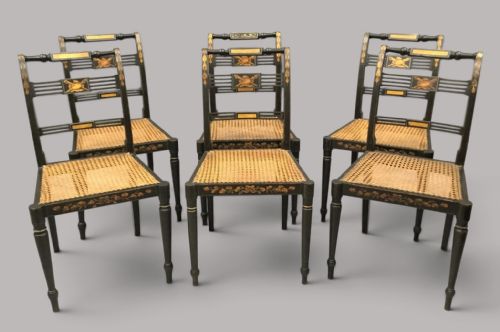 Regency Set of 6 Painted and Parcel Gilt Chairs