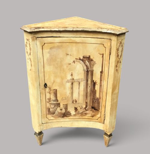 C18th Italian Painted Standing Corner Cabinet