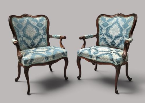 C18th Italian Pair of Walnut Open Armchairs