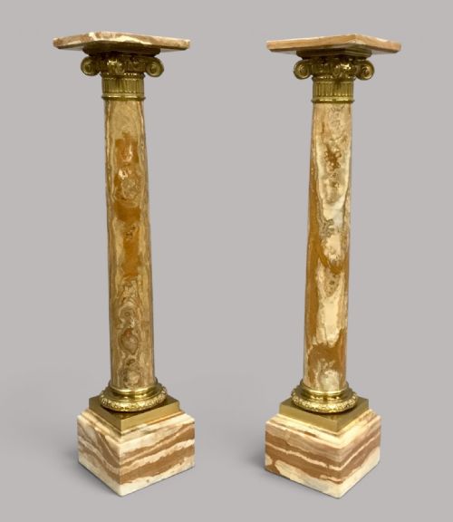 C19th Pair of Marble and Ormolu Pedestal Columns in the Neoclassical Manner