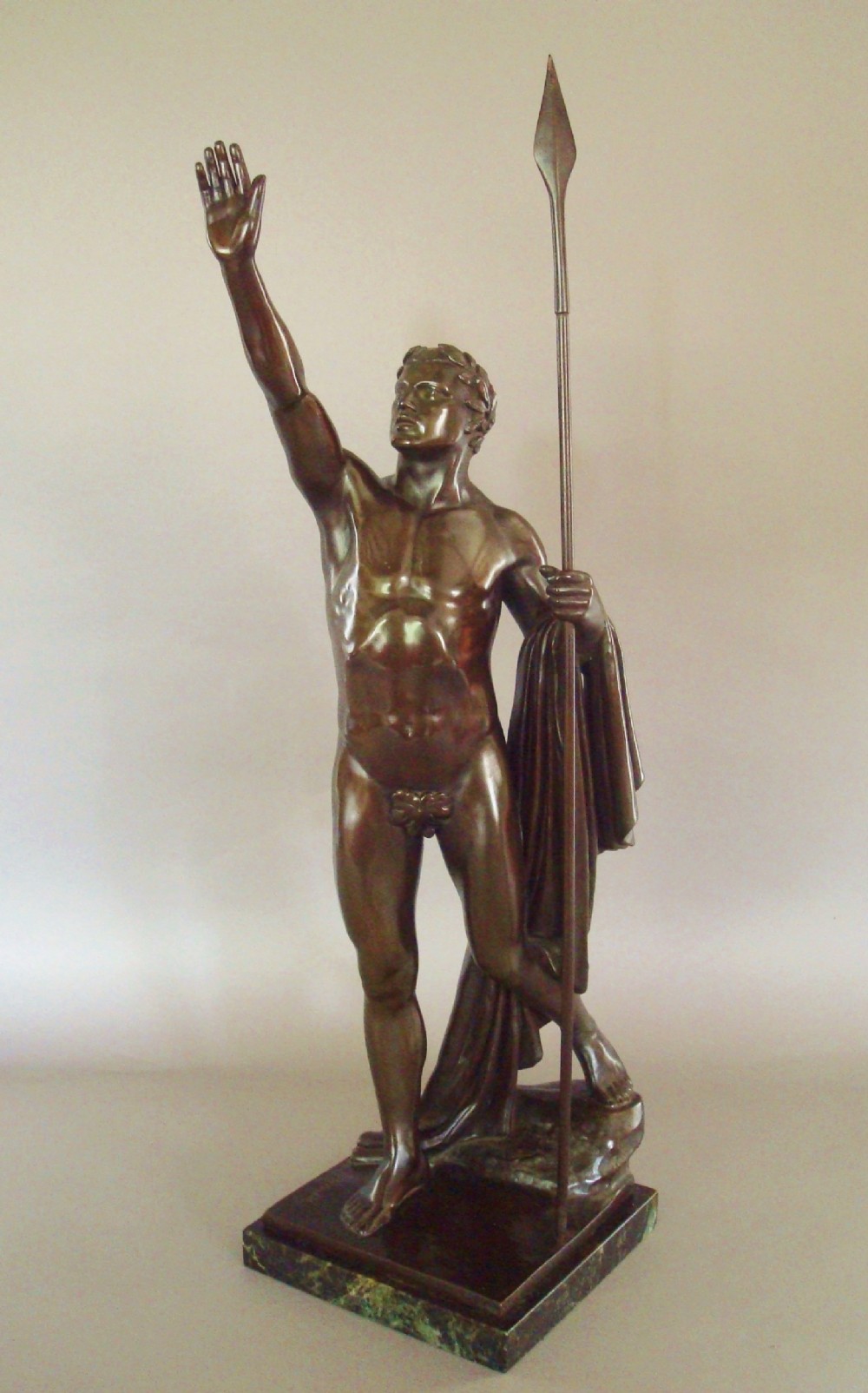 C19th bronze sculpture of a victorious nude athlete