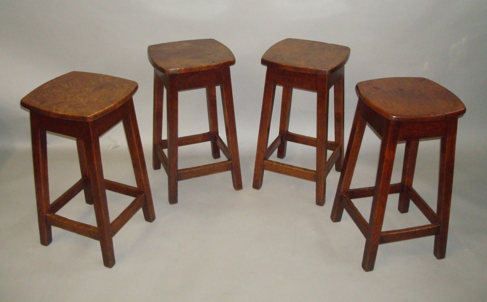 Late Georgian set of four burr elm and oak stools