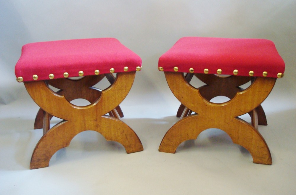 19th Century Pair of Oak Stools, Gothic
