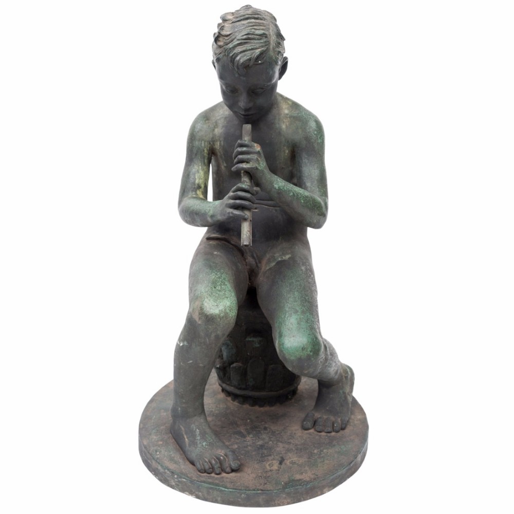 Bronze Sculpture of Boy Playing Flute