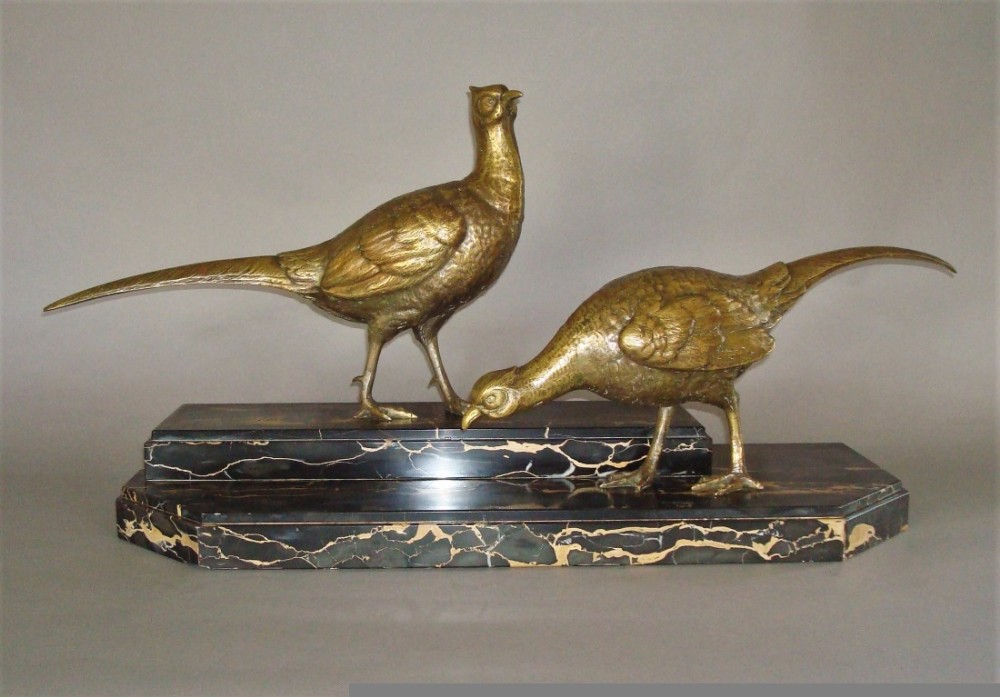 Early 20th century large pair of gilt bronze pheasants, by Ignacio Gallo