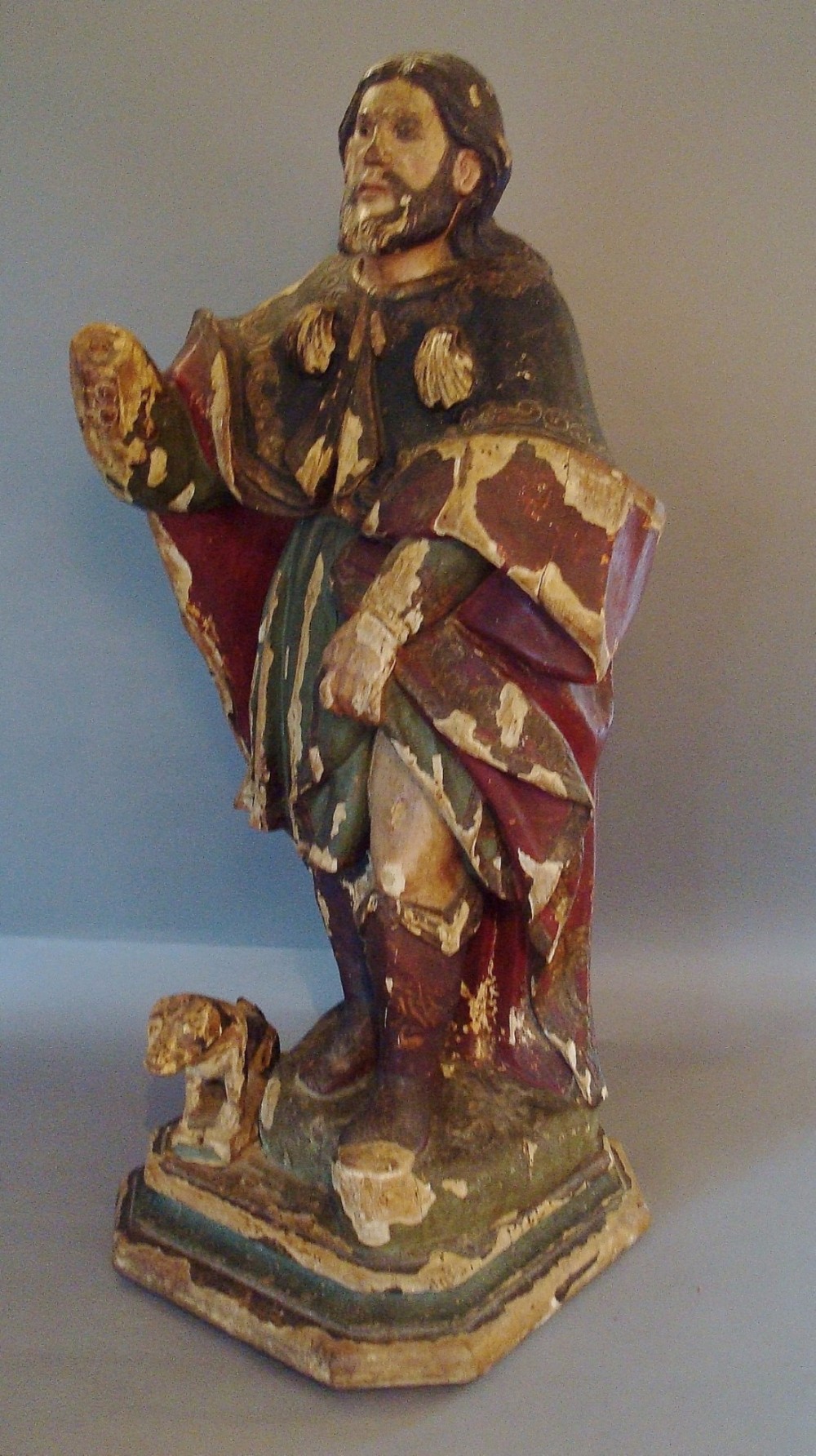 C18th Carved and Polychrome Statue of Saint Roch