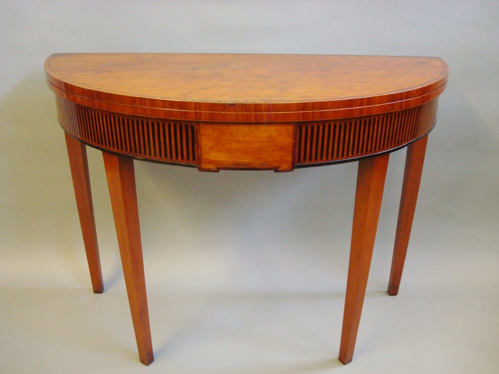 George III Satinwood Semi Eliptical Fold Over Tea Table