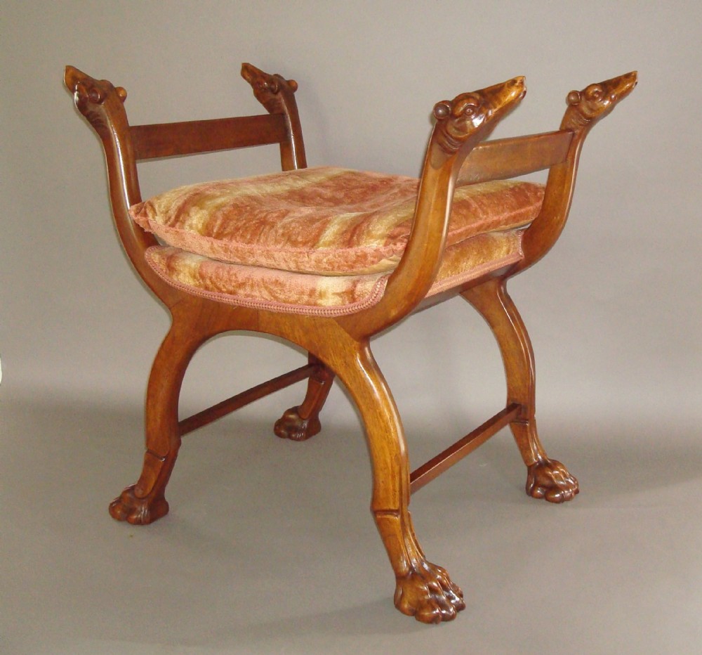 C19th Walnut Stool with Dogs Heads