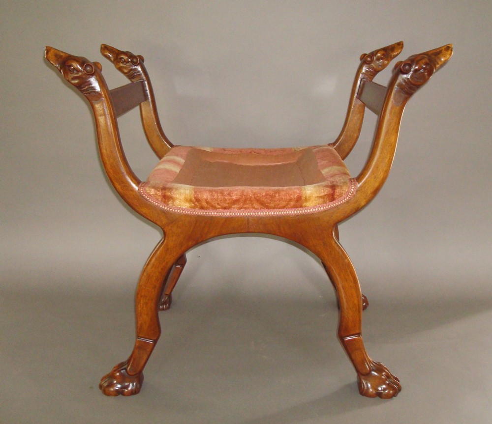 C19th Walnut Stool with Dogs Heads View II