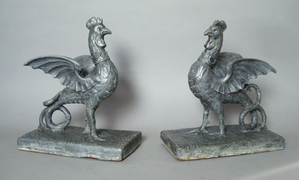 C18th Pair of Lead Cockertrice Figures